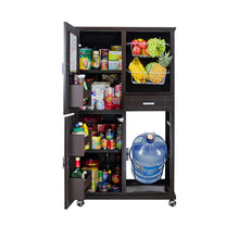 Cargar imagen en el visor de la galería, Alacena Yunuén. Multifuncional. Práctica y con gran capacidad de almacenaje. Guarda tu despensa, anota tus compras de super, coloca la fruta y sirve el agua, todo en un mismo lugar. Alacena de madera para cocina. Fruteros y portagarrafón.
